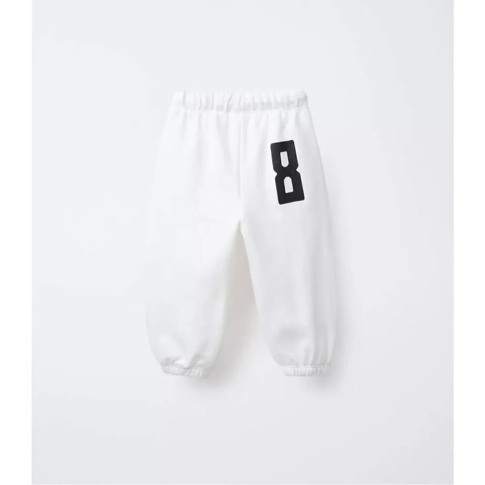 NWT zara baby toddler boy 3 years Raised Text jogger pull on sweatpants white